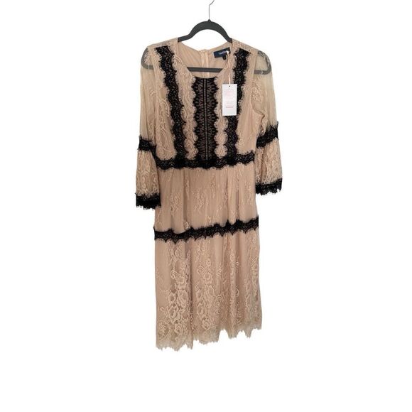 NWT Modcloth Womens Cream Black Aisle Be Seeing You Lace Midi Dress Size Large - Picture 4 of 15
